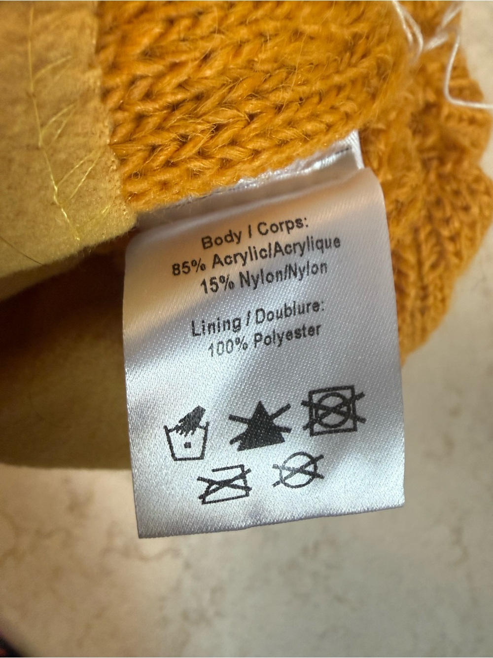 Women's Mustard Yellow Cable Knit Pom Hat - Picture 3 of 3